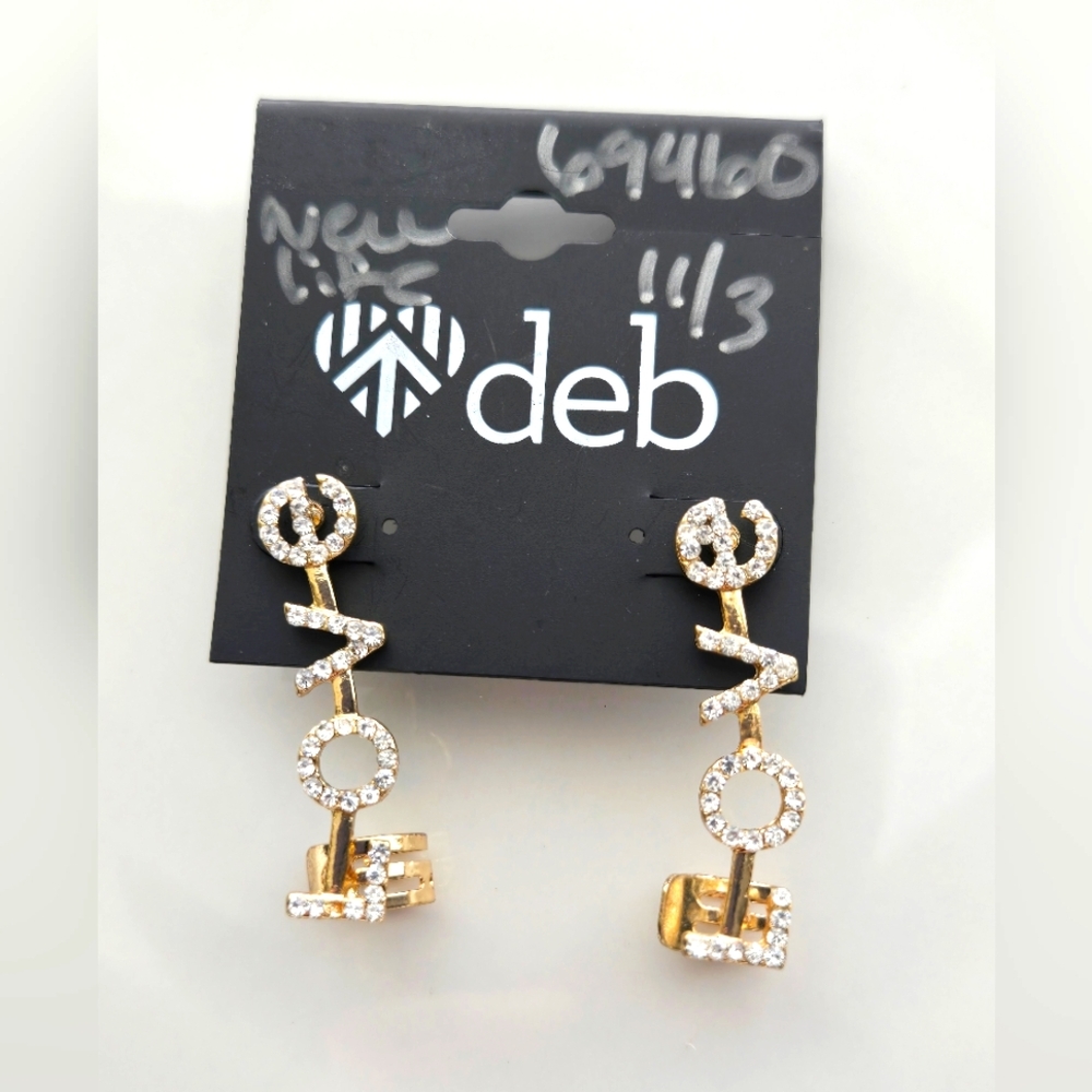 Gold Rhinestone LOVE Ear Cuff Drop Earrings Statement Dangle Fashion Jewelry - Picture 3 of 6